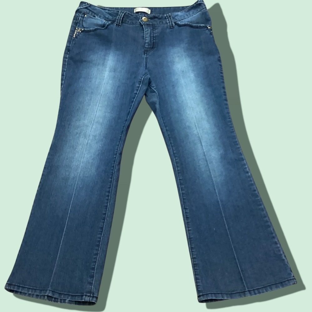 Christopher & Banks Petite Bootcut Jeans Blue Studded Mid Rise 12P